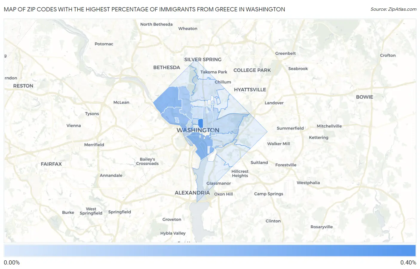 Zip Codes with the Highest Percentage of Immigrants from Greece in Washington Map