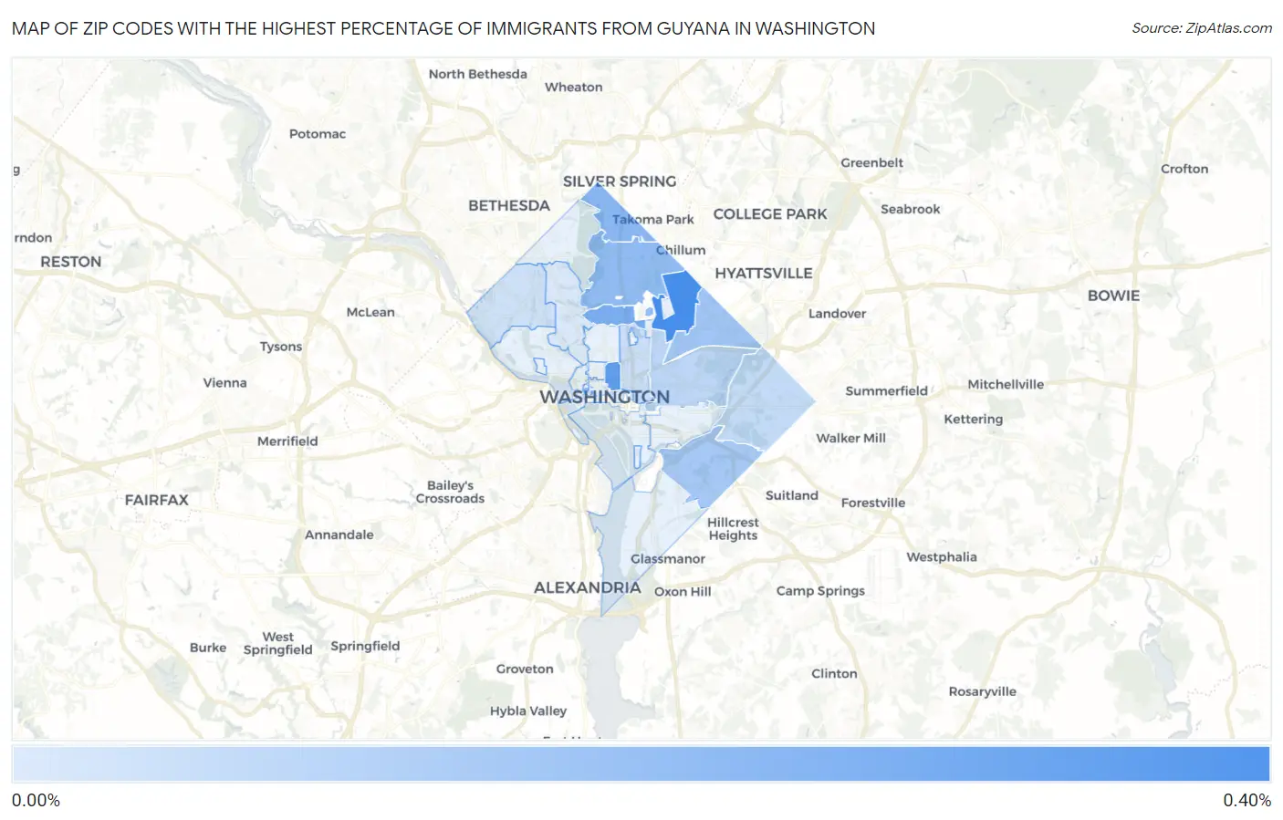 Zip Codes with the Highest Percentage of Immigrants from Guyana in Washington Map