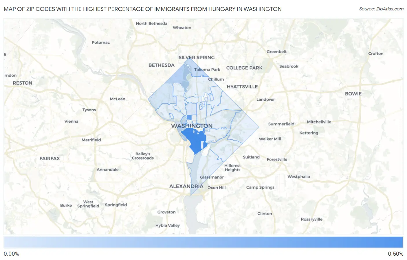 Zip Codes with the Highest Percentage of Immigrants from Hungary in Washington Map