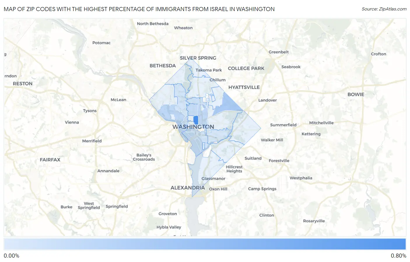 Zip Codes with the Highest Percentage of Immigrants from Israel in Washington Map