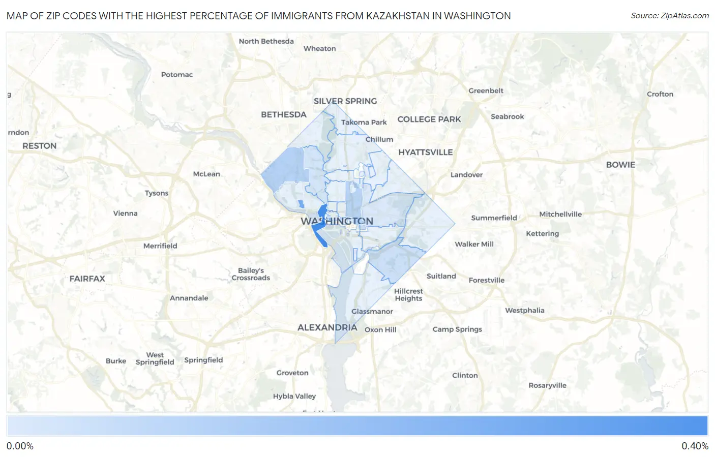 Zip Codes with the Highest Percentage of Immigrants from Kazakhstan in Washington Map