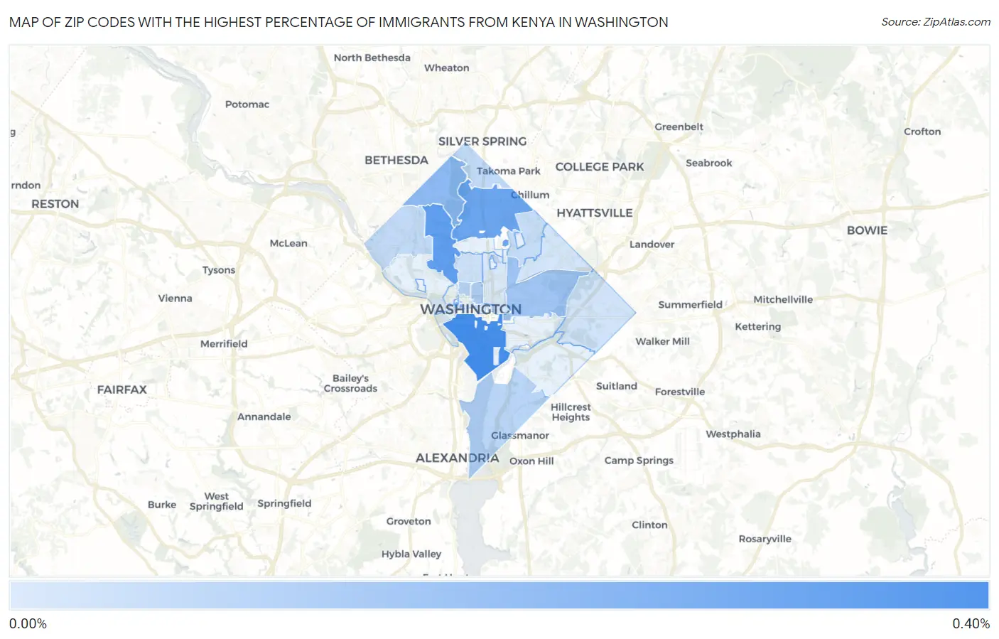Zip Codes with the Highest Percentage of Immigrants from Kenya in Washington Map