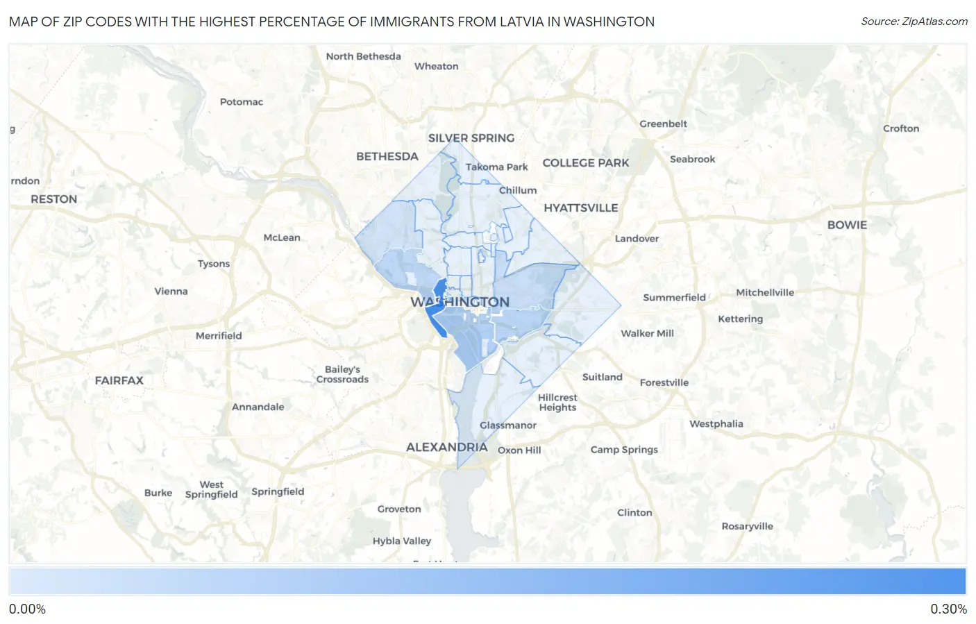 Zip Codes with the Highest Percentage of Immigrants from Latvia in Washington Map