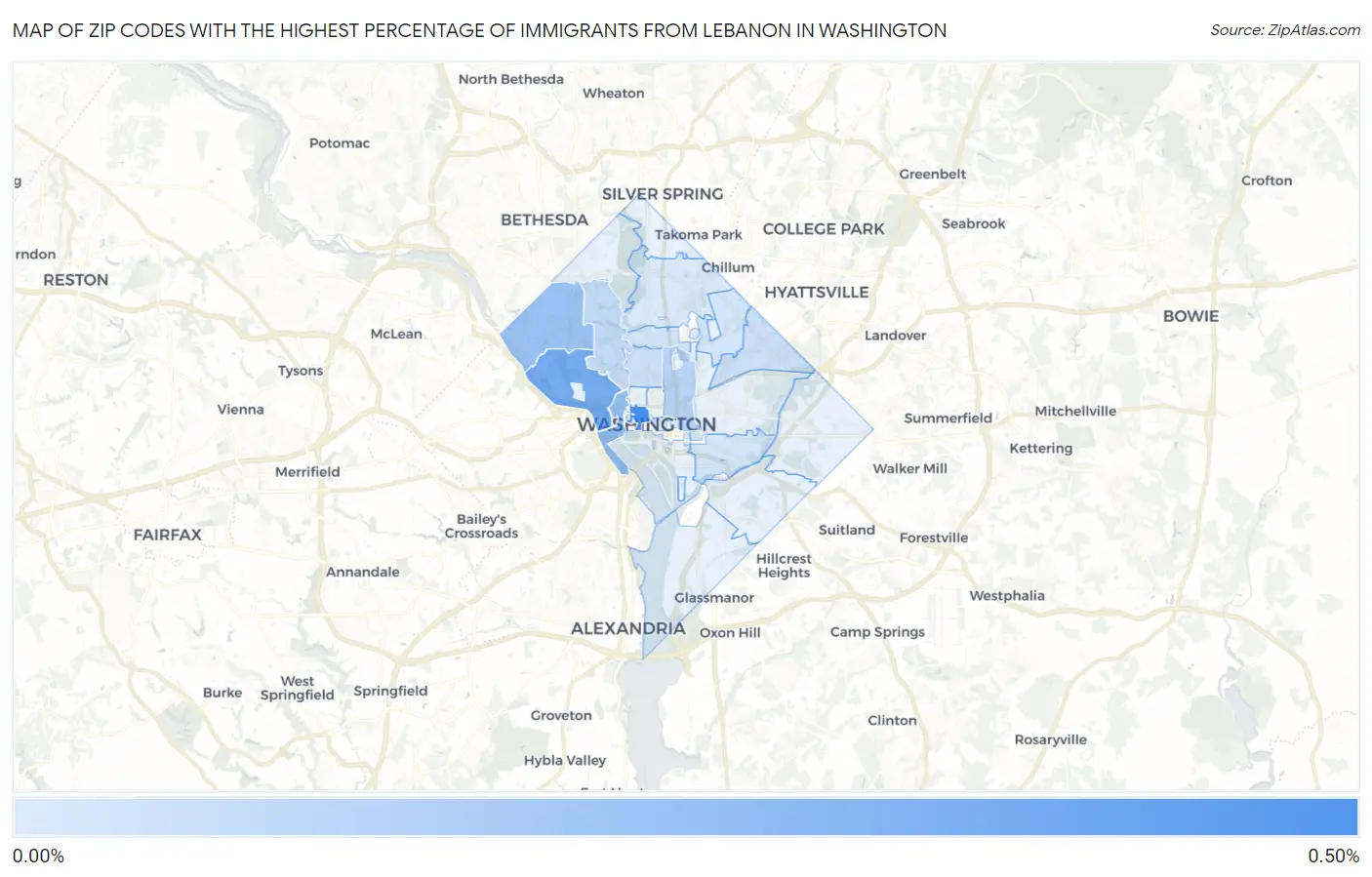 Zip Codes with the Highest Percentage of Immigrants from Lebanon in Washington Map