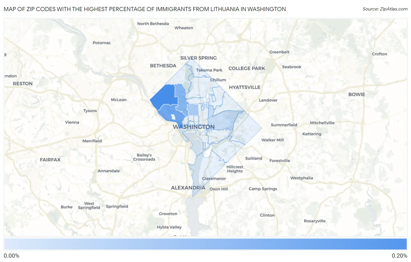 Zip Codes with the Highest Percentage of Immigrants from Lithuania in Washington Map