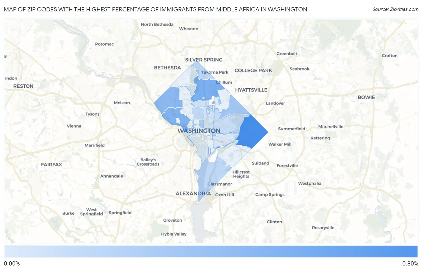 Zip Codes with the Highest Percentage of Immigrants from Middle Africa in Washington Map