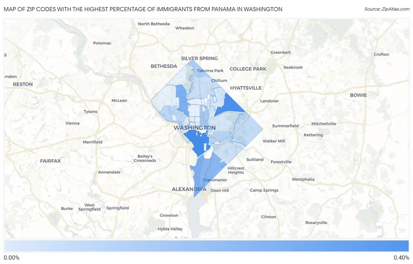 Zip Codes with the Highest Percentage of Immigrants from Panama in Washington Map