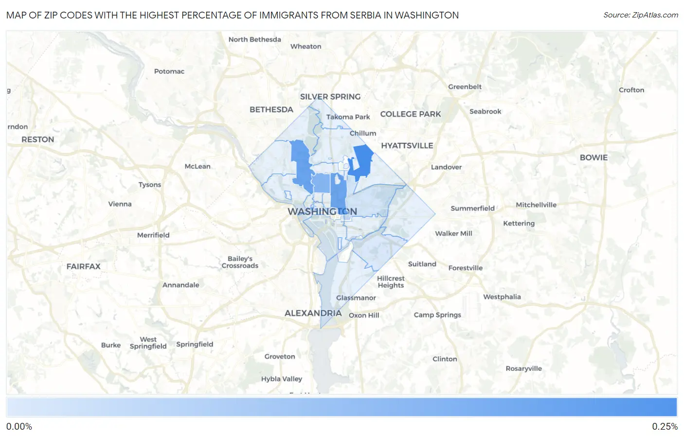 Zip Codes with the Highest Percentage of Immigrants from Serbia in Washington Map