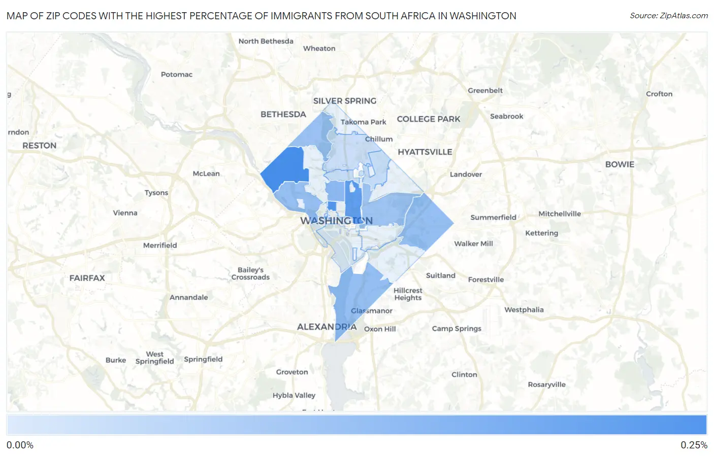 Zip Codes with the Highest Percentage of Immigrants from South Africa in Washington Map