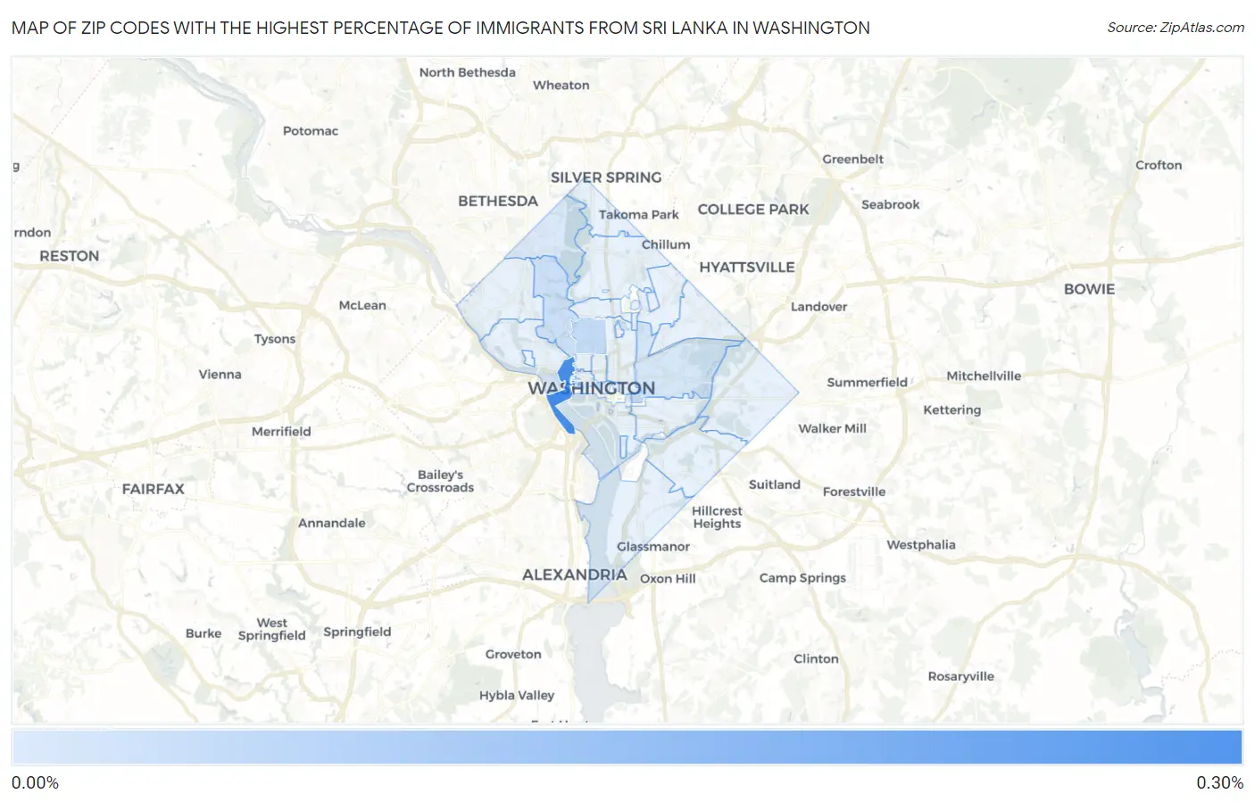 Zip Codes with the Highest Percentage of Immigrants from Sri Lanka in Washington Map