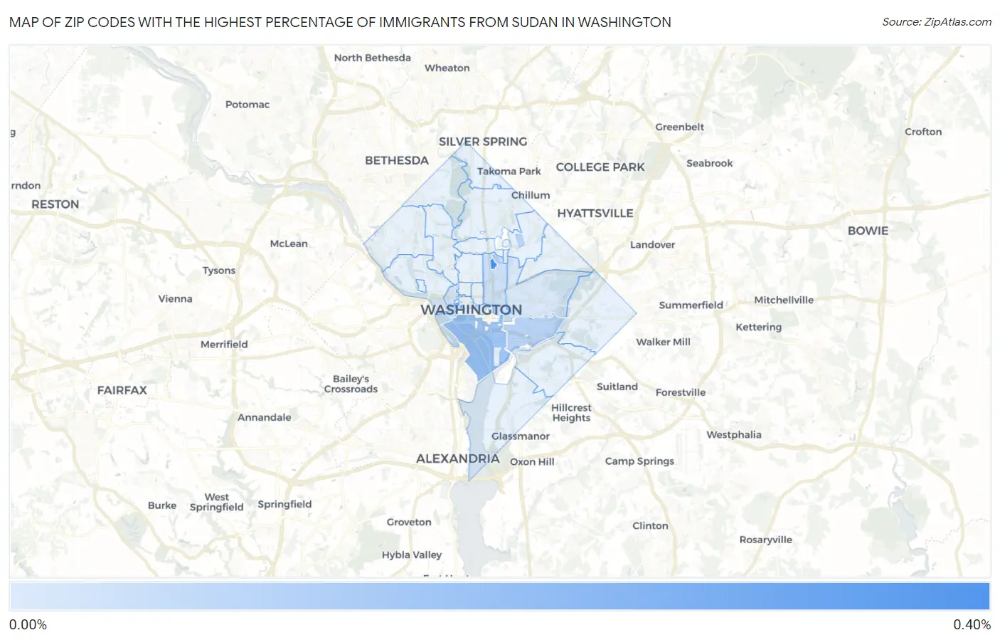 Zip Codes with the Highest Percentage of Immigrants from Sudan in Washington Map