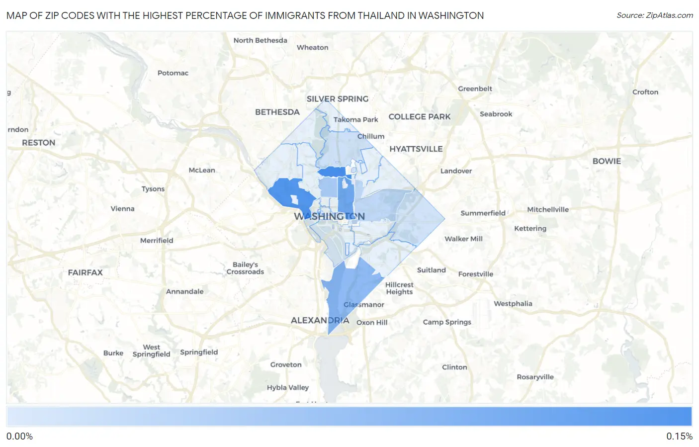Zip Codes with the Highest Percentage of Immigrants from Thailand in Washington Map