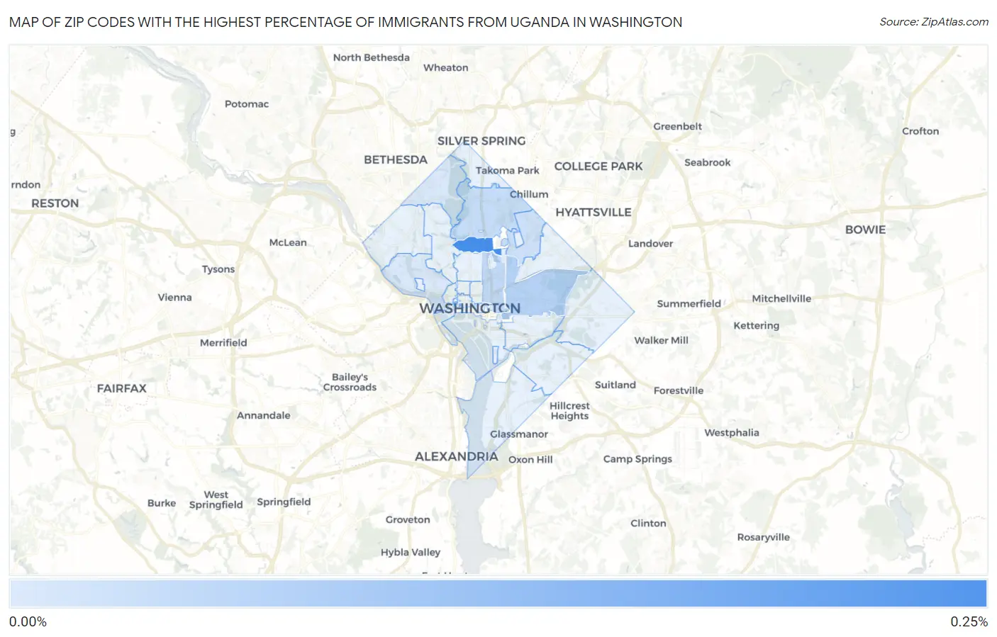 Zip Codes with the Highest Percentage of Immigrants from Uganda in Washington Map
