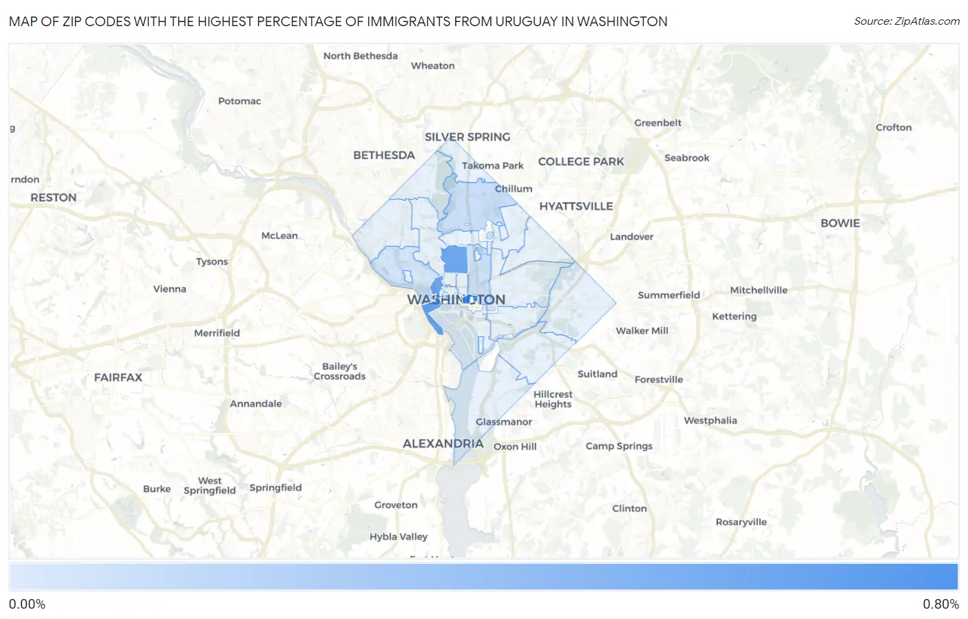 Zip Codes with the Highest Percentage of Immigrants from Uruguay in Washington Map
