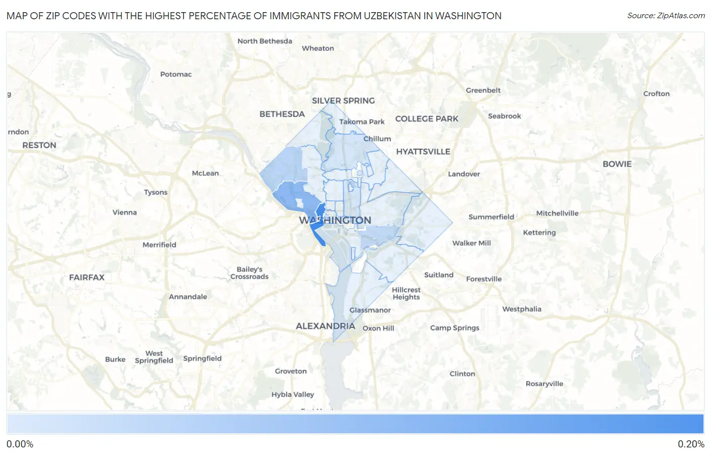 Zip Codes with the Highest Percentage of Immigrants from Uzbekistan in Washington Map