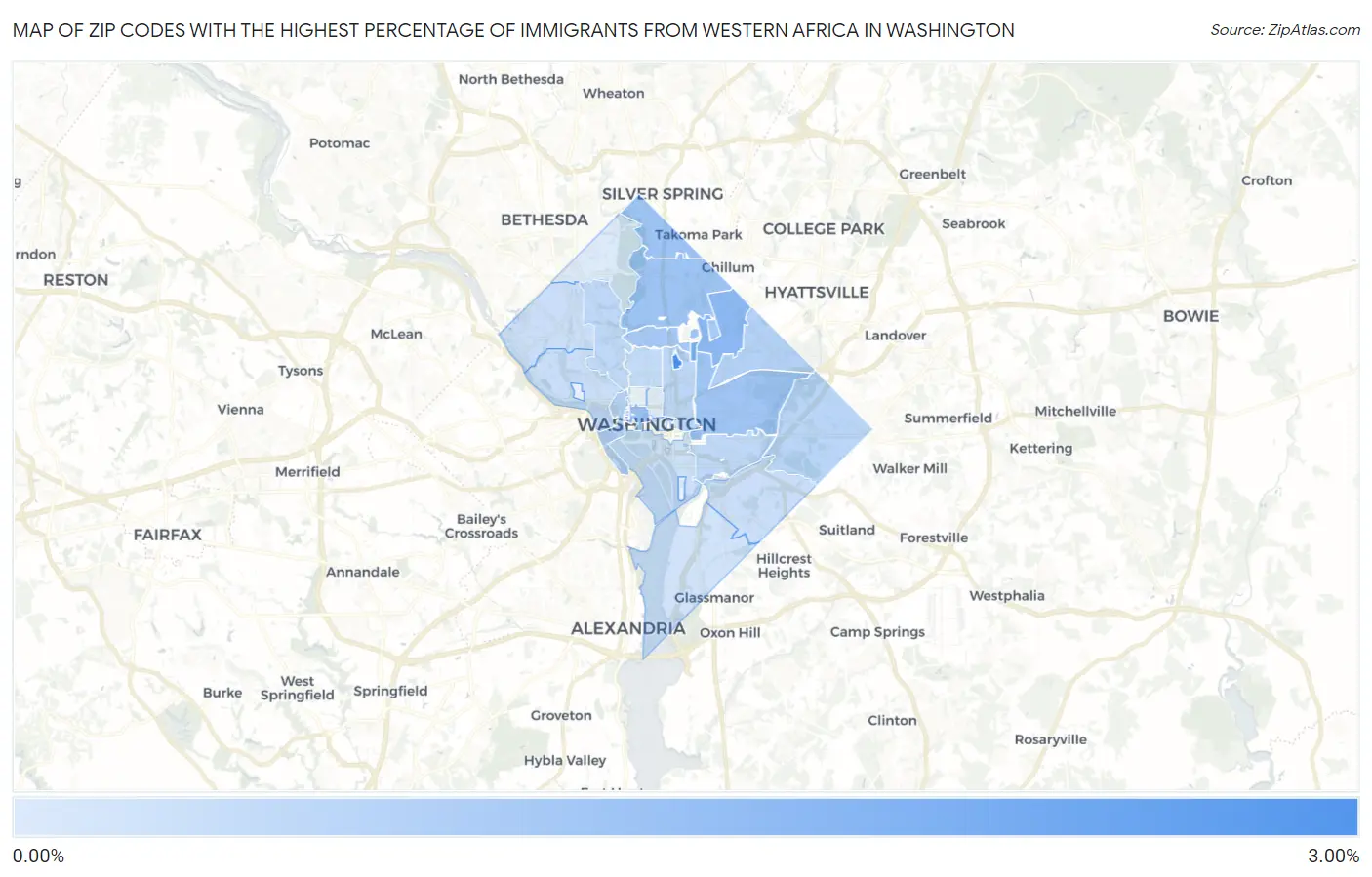 Zip Codes with the Highest Percentage of Immigrants from Western Africa in Washington Map