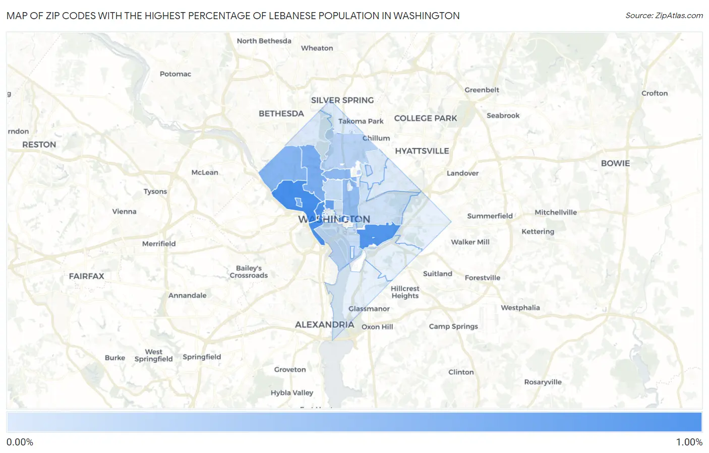 Zip Codes with the Highest Percentage of Lebanese Population in Washington Map