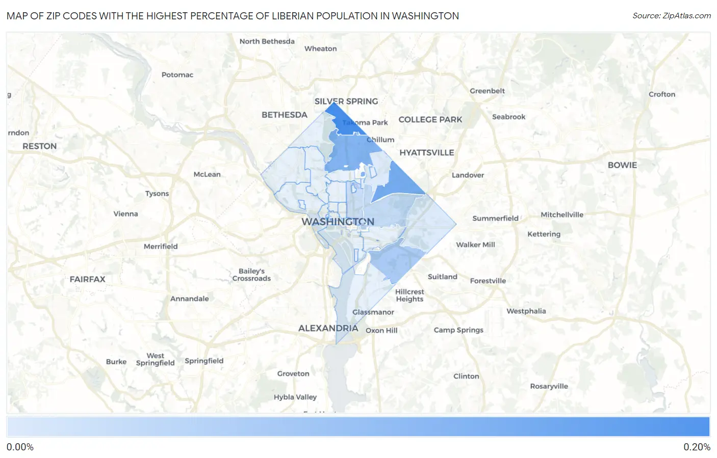 Zip Codes with the Highest Percentage of Liberian Population in Washington Map