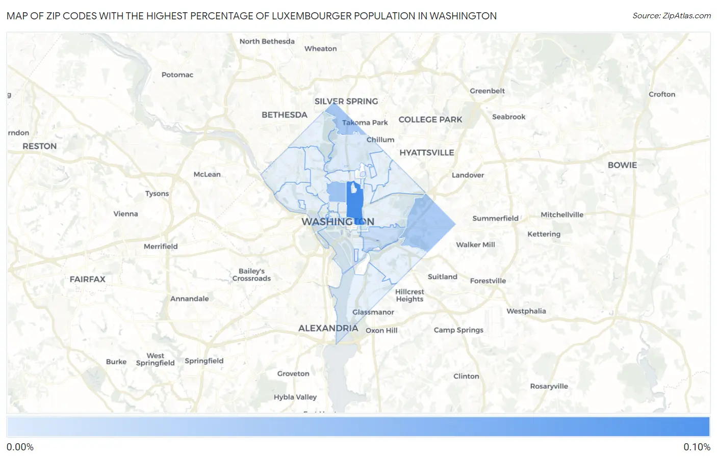 Zip Codes with the Highest Percentage of Luxembourger Population in Washington Map