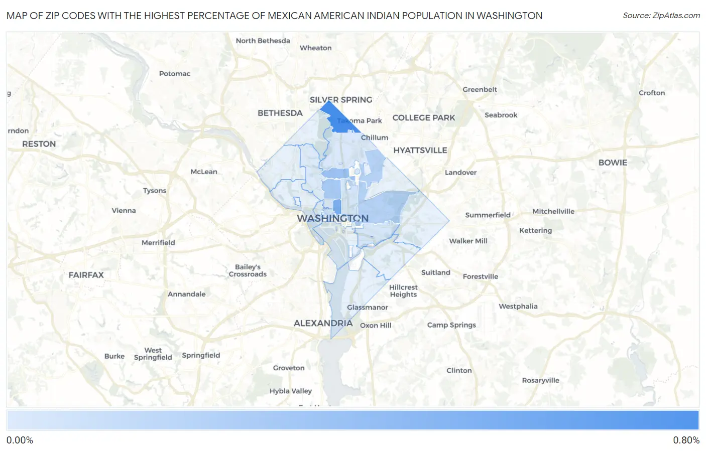 Zip Codes with the Highest Percentage of Mexican American Indian Population in Washington Map
