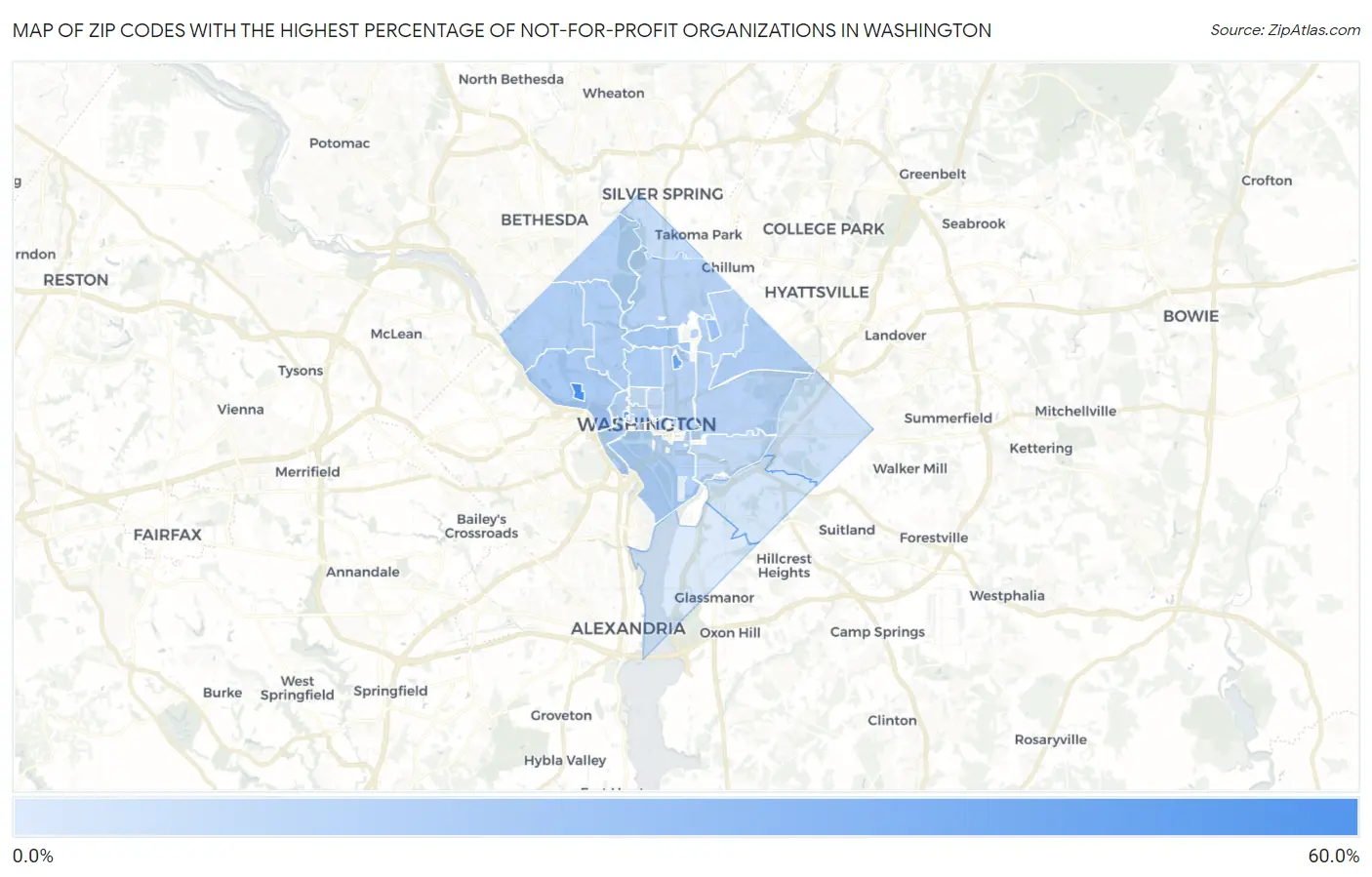 Zip Codes with the Highest Percentage of Not-for-profit Organizations in Washington Map
