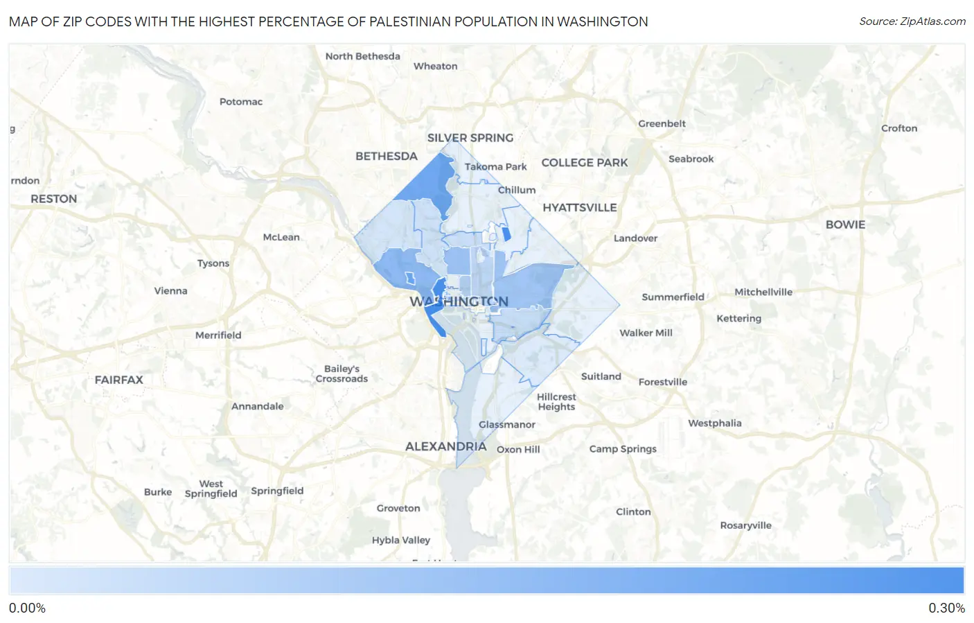 Zip Codes with the Highest Percentage of Palestinian Population in Washington Map
