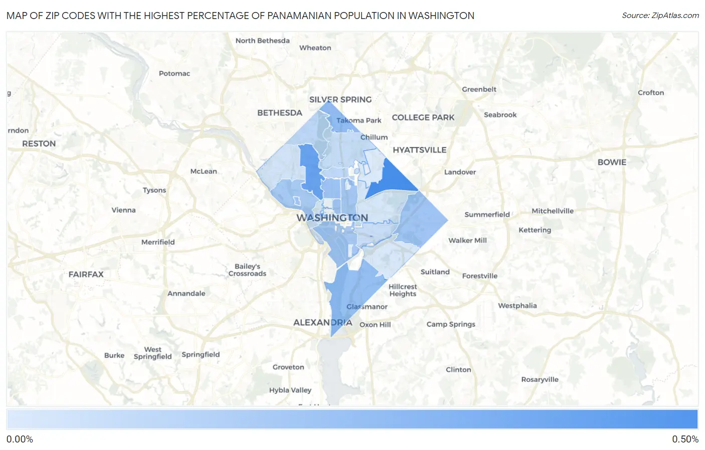 Zip Codes with the Highest Percentage of Panamanian Population in Washington Map