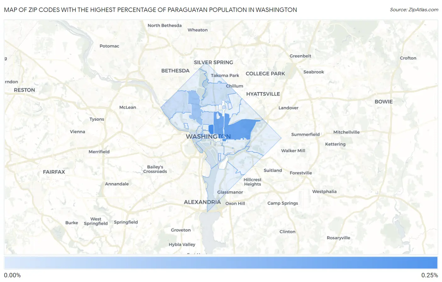 Zip Codes with the Highest Percentage of Paraguayan Population in Washington Map