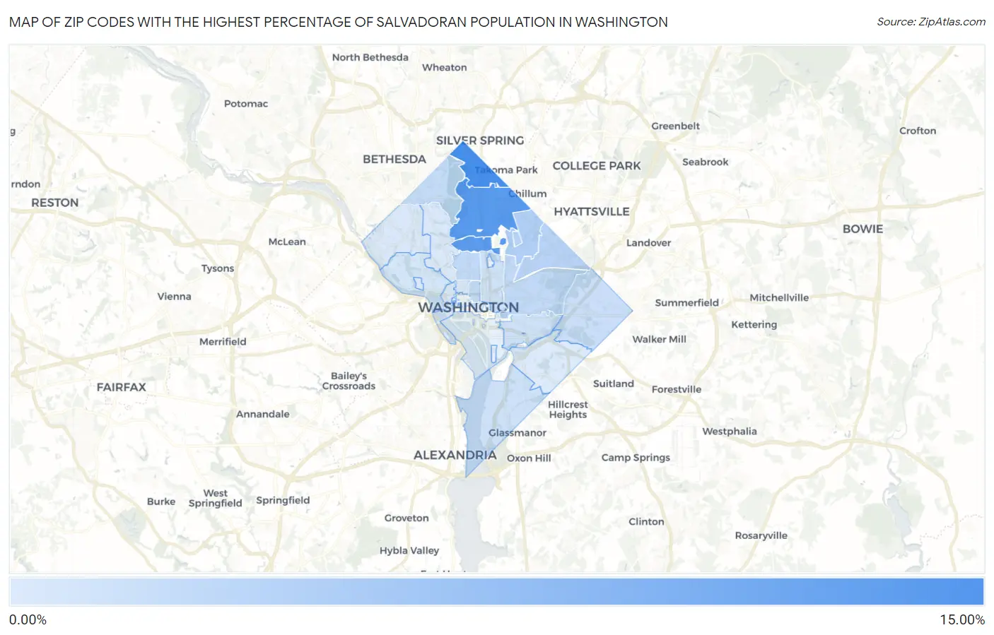 Zip Codes with the Highest Percentage of Salvadoran Population in Washington Map