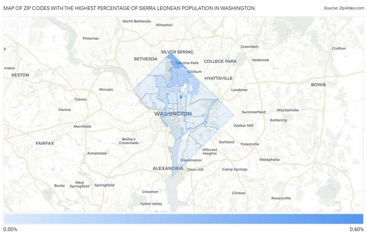Zip Codes with the Highest Percentage of Sierra Leonean Population in Washington Map