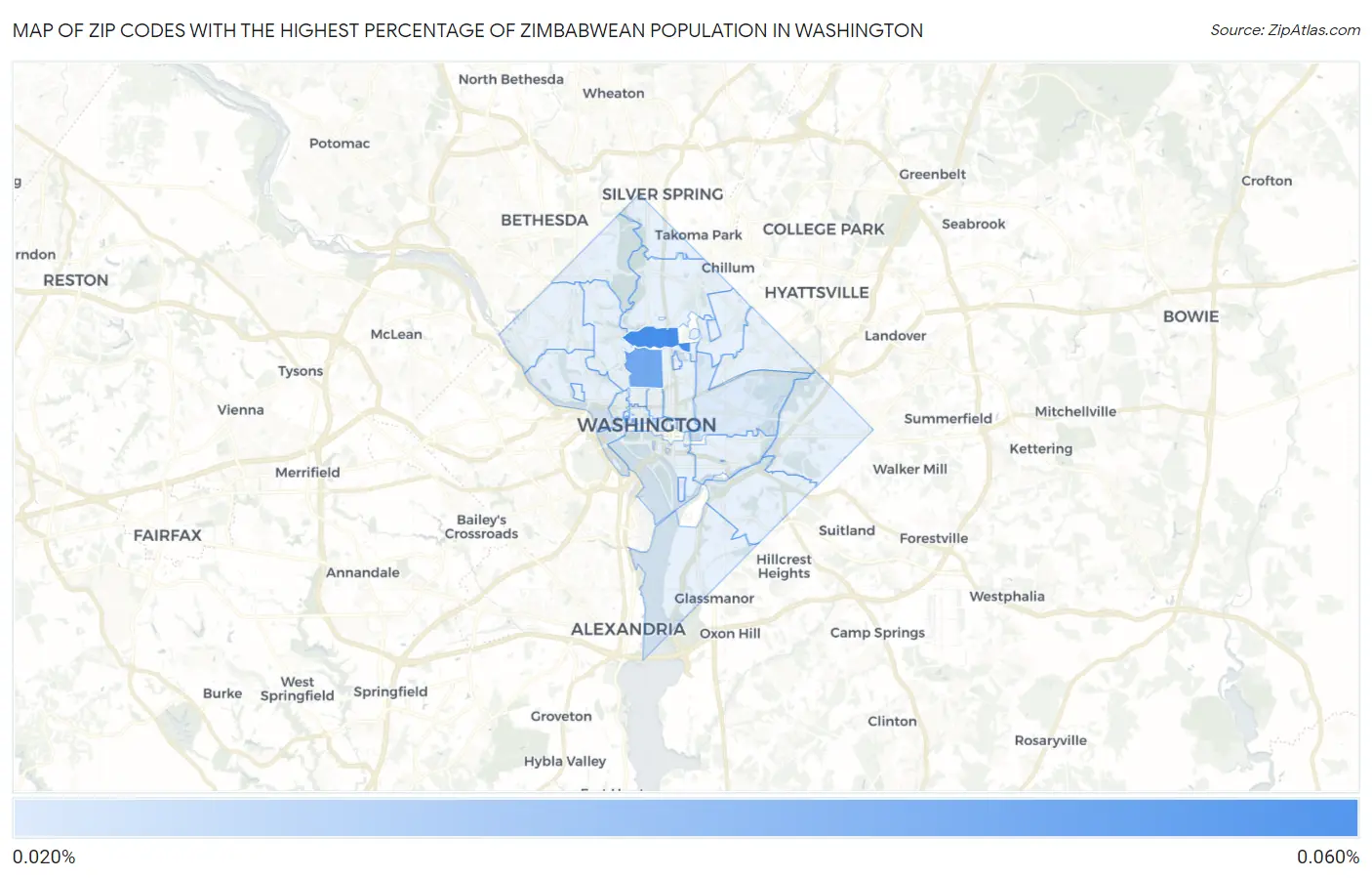 Zip Codes with the Highest Percentage of Zimbabwean Population in Washington Map