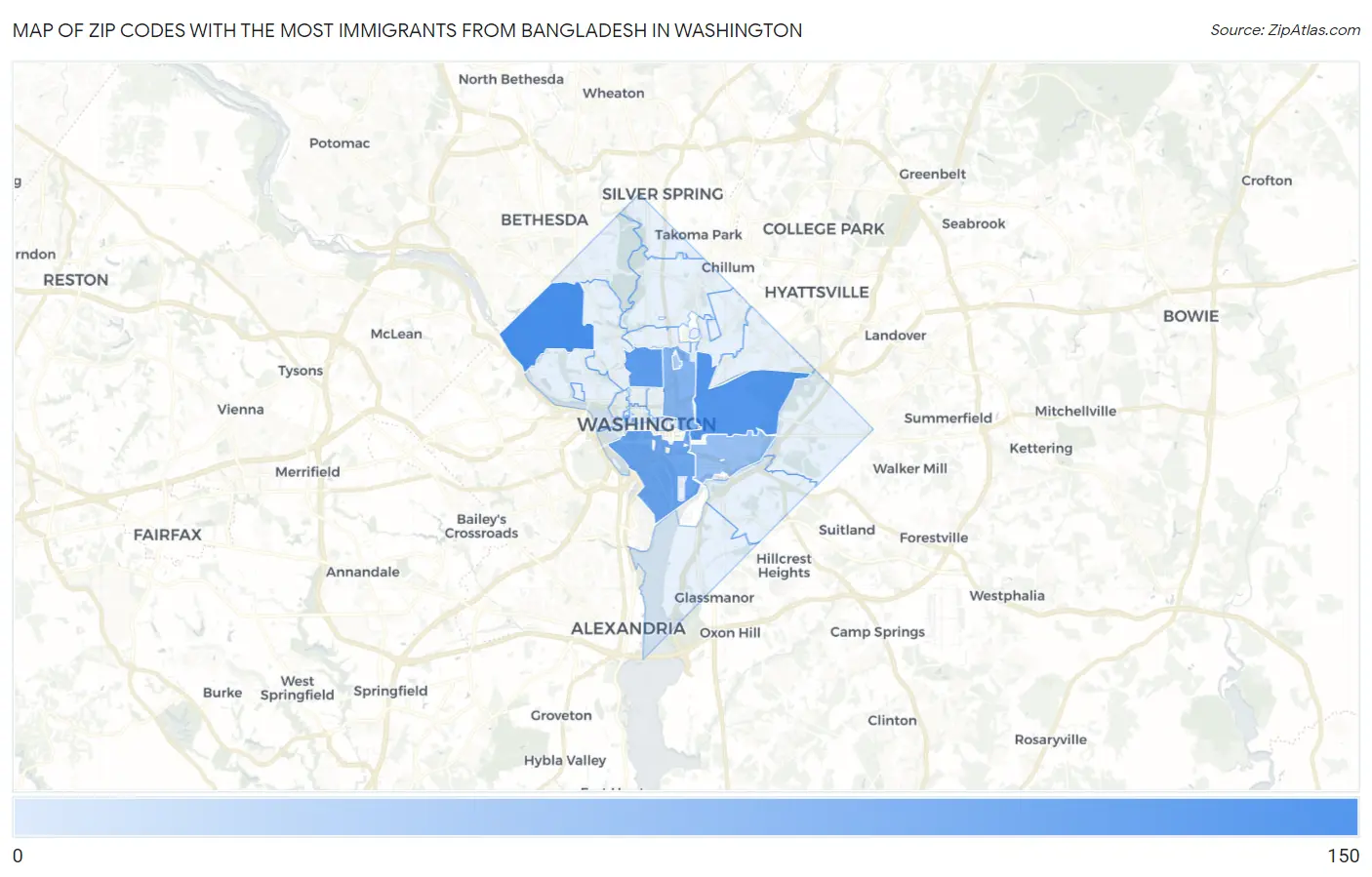 Zip Codes with the Most Immigrants from Bangladesh in Washington Map