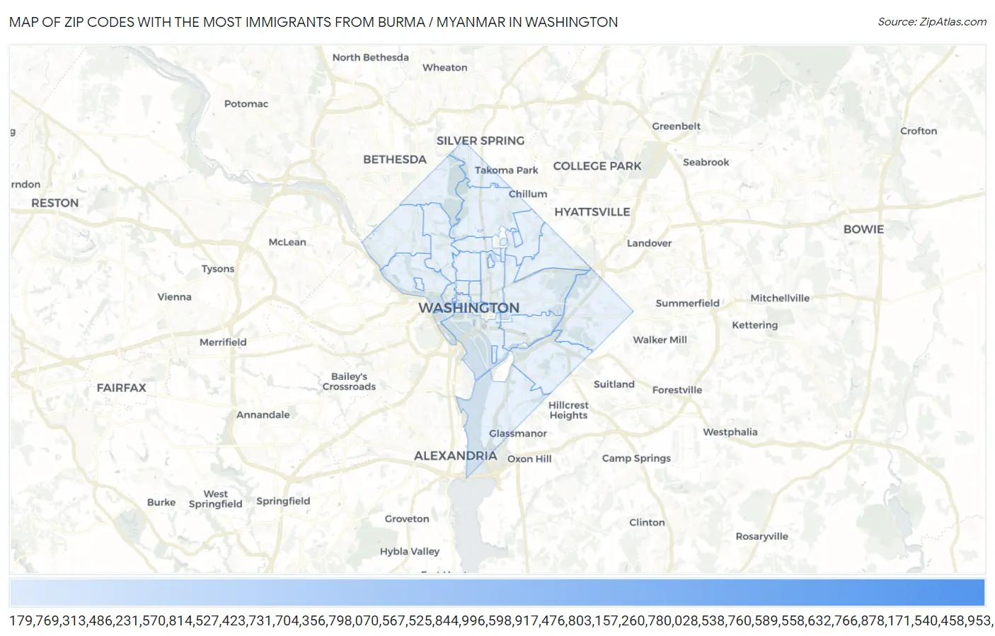 Zip Codes with the Most Immigrants from Burma / Myanmar in Washington Map