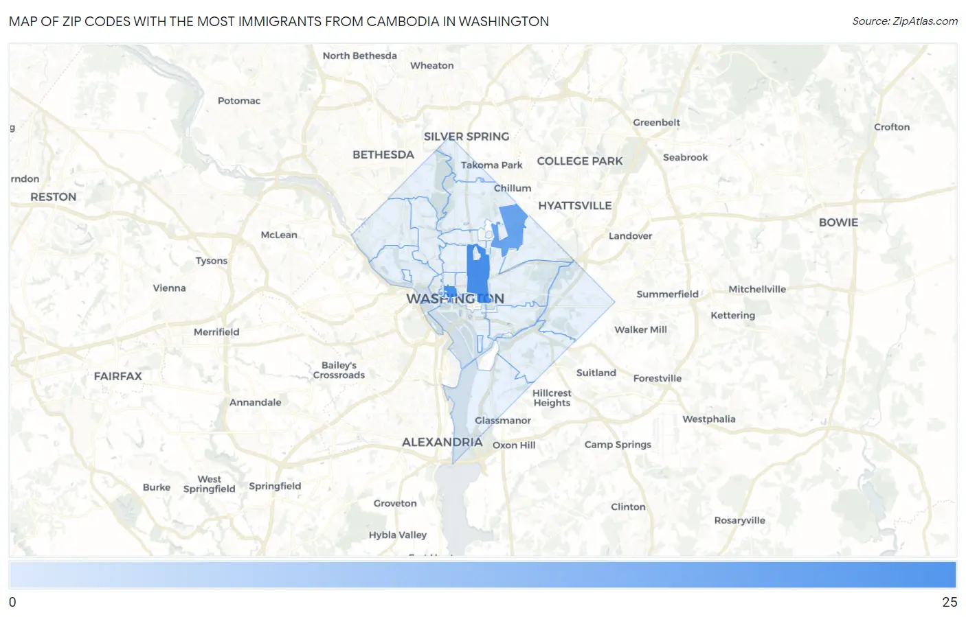 Zip Codes with the Most Immigrants from Cambodia in Washington Map