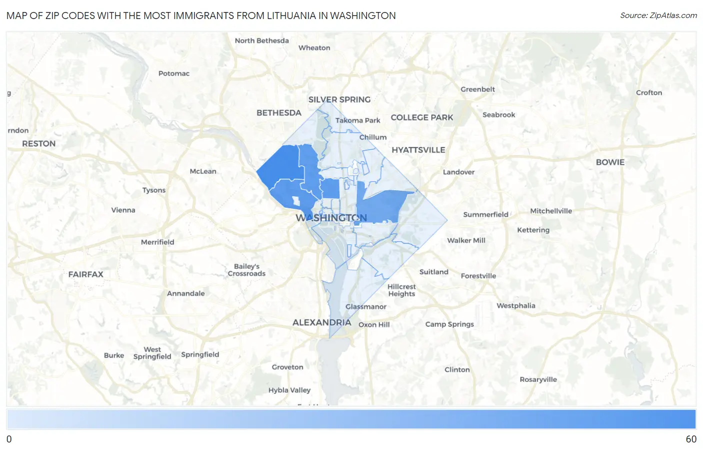 Zip Codes with the Most Immigrants from Lithuania in Washington Map