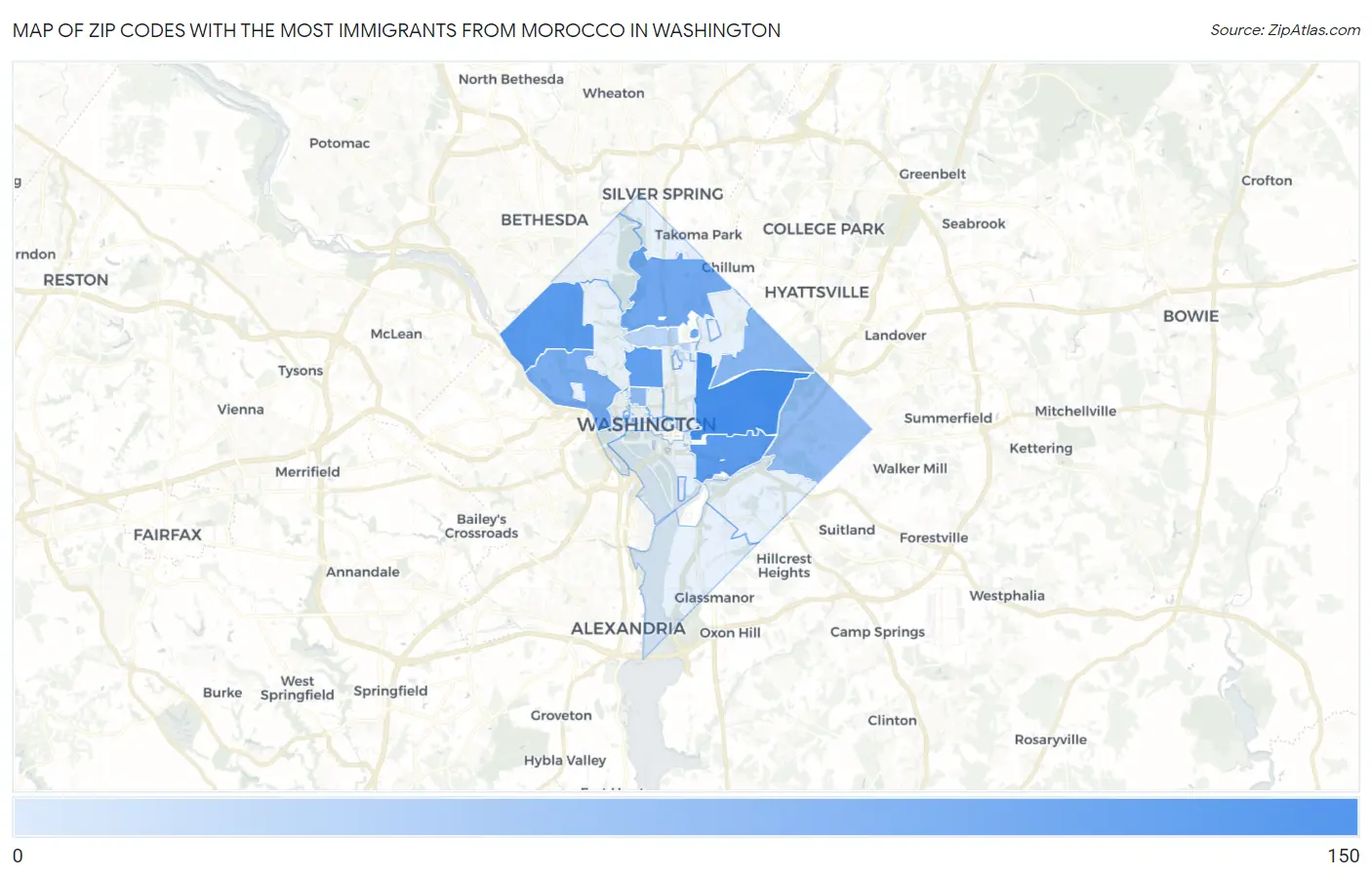 Zip Codes with the Most Immigrants from Morocco in Washington Map