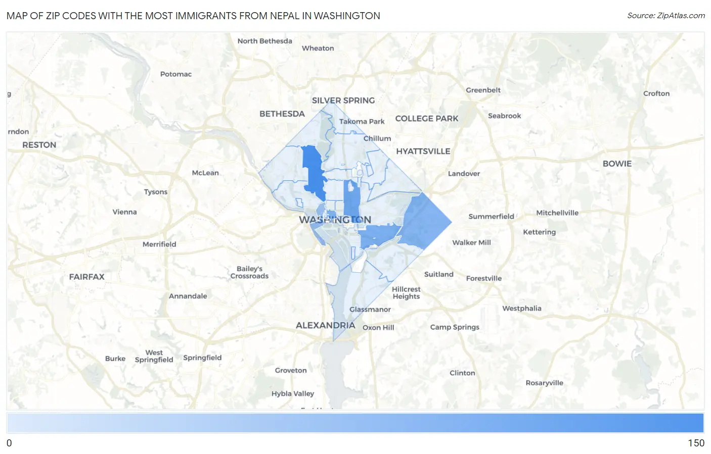 Zip Codes with the Most Immigrants from Nepal in Washington Map