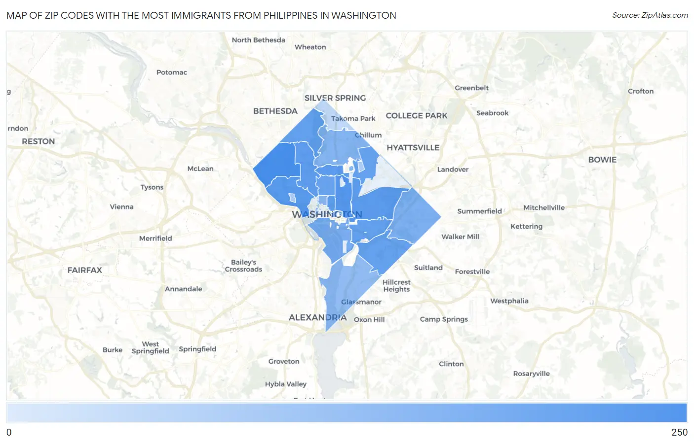 Zip Codes with the Most Immigrants from Philippines in Washington Map