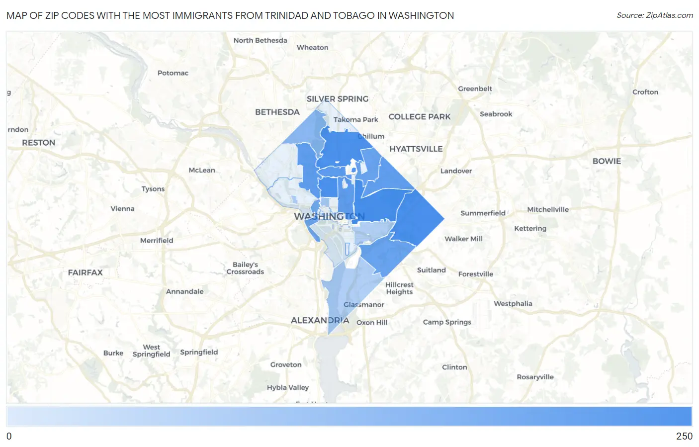 Zip Codes with the Most Immigrants from Trinidad and Tobago in Washington Map