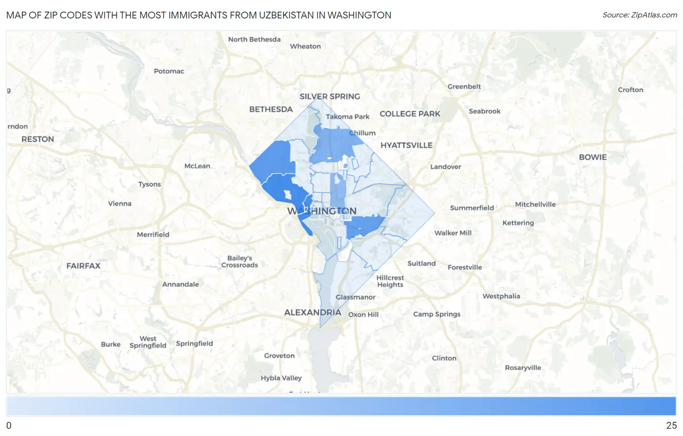 Zip Codes with the Most Immigrants from Uzbekistan in Washington Map