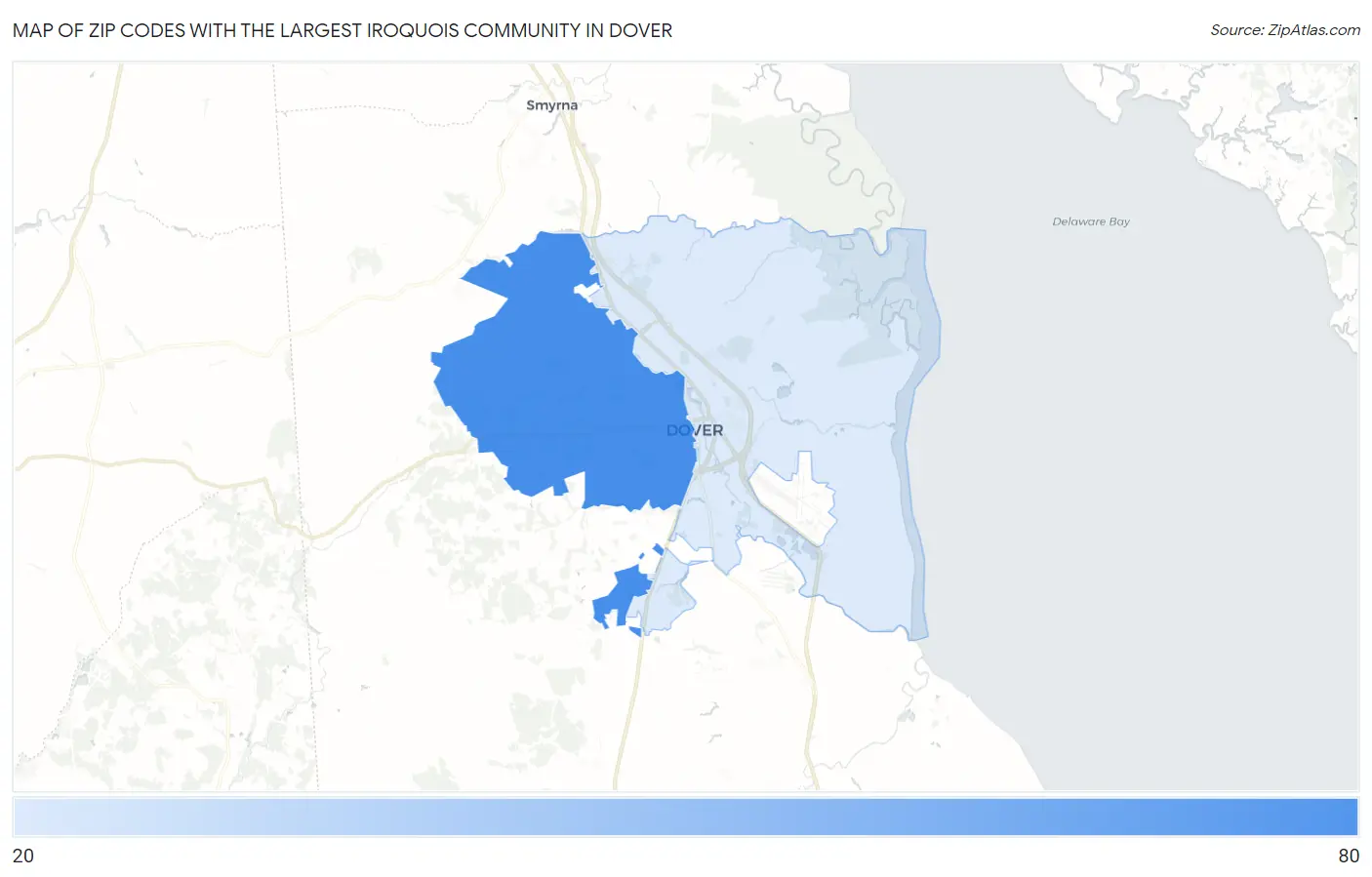 Zip Codes with the Largest Iroquois Community in Dover Map