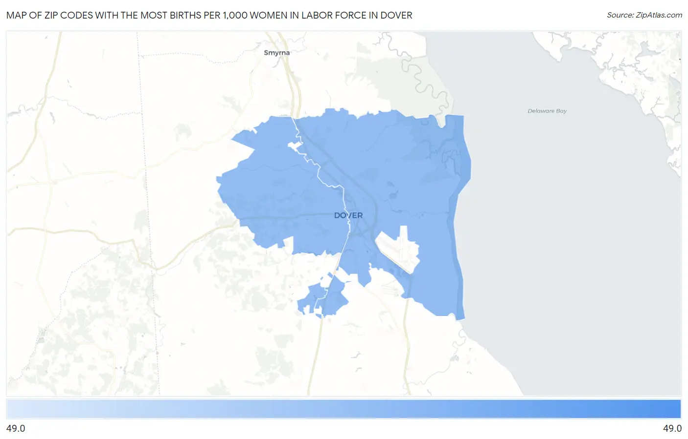 Zip Codes with the Most Births per 1,000 Women in Labor Force in Dover Map