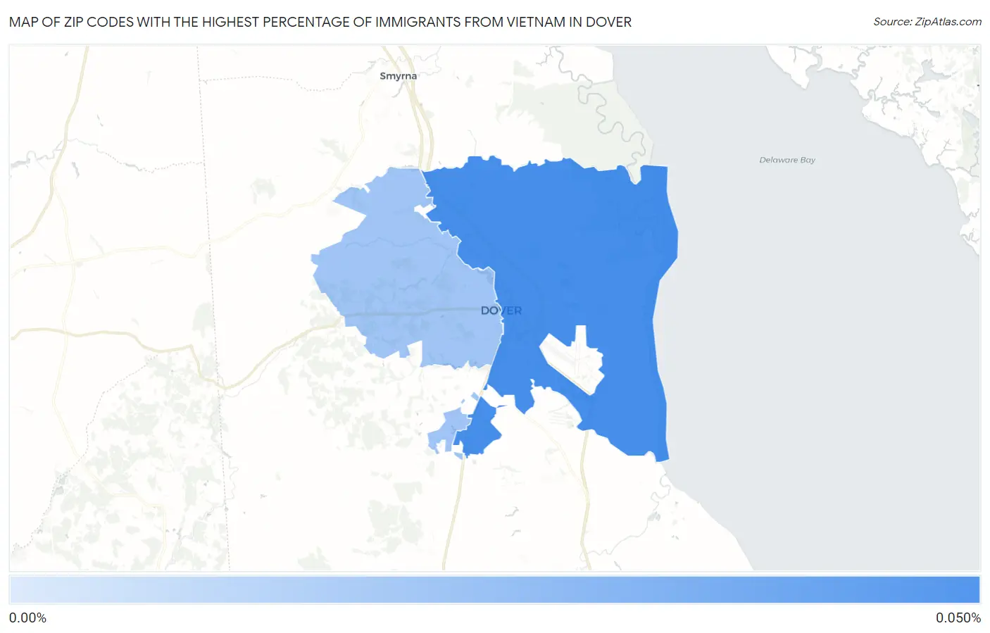 Zip Codes with the Highest Percentage of Immigrants from Vietnam in Dover Map