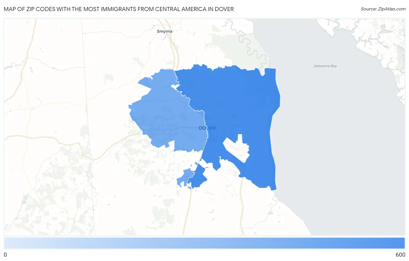 Zip Codes with the Most Immigrants from Central America in Dover Map