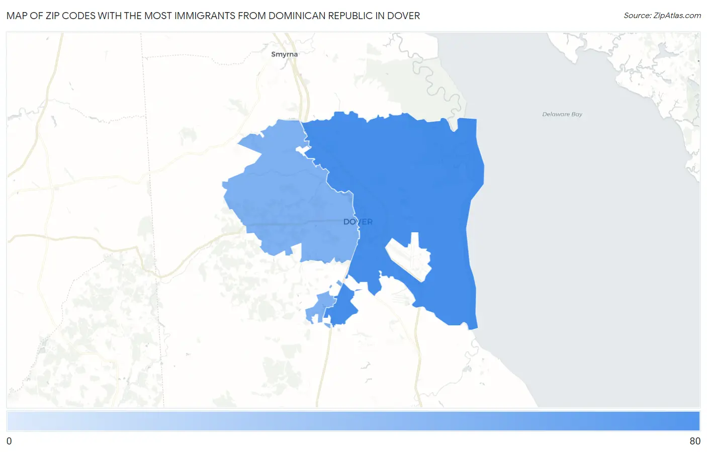 Zip Codes with the Most Immigrants from Dominican Republic in Dover Map