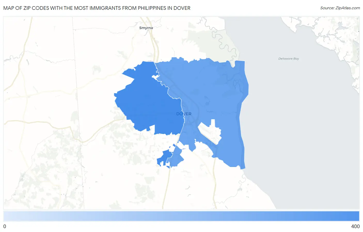 Zip Codes with the Most Immigrants from Philippines in Dover Map