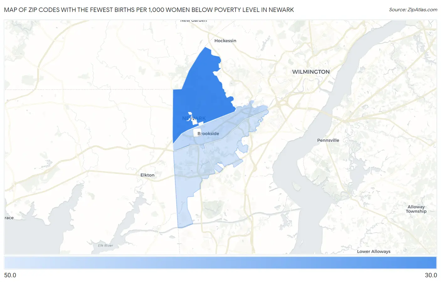 Zip Codes with the Fewest Births per 1,000 Women Below Poverty Level in Newark Map