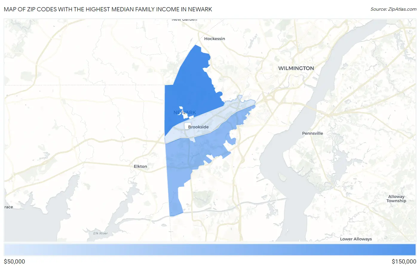 Zip Codes with the Highest Median Family Income in Newark Map