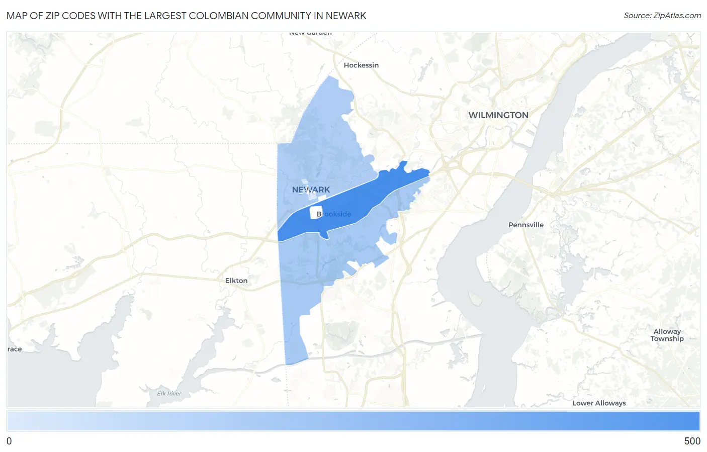 Zip Codes with the Largest Colombian Community in Newark Map