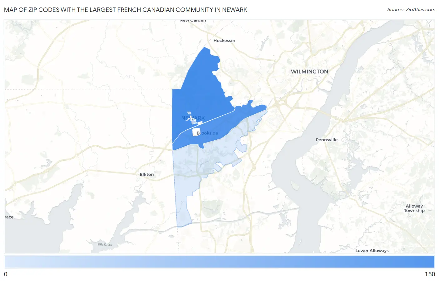 Zip Codes with the Largest French Canadian Community in Newark Map